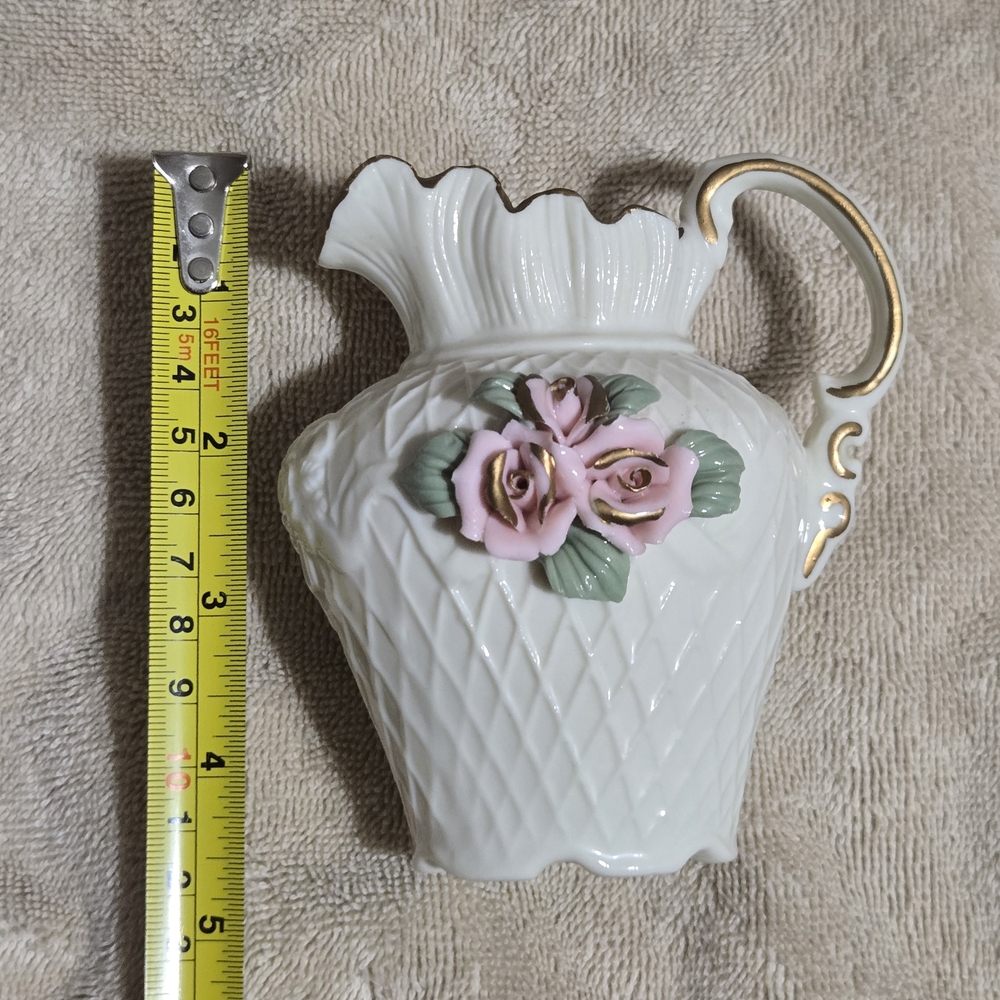 Vintage Porcelain Pitcher with 3D Pink Roses - Picture 4 of 7